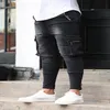 Jeans skinny da uomo con multitasche e cerniera decorativa elasticizzata strappata per uomo Hombre Ropa Biker Pants276b