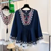 Women's Blouses Gagarich Korean Loose Slimming Waist Top 2023 Women Summer Casual Ethnic Style Retro Embroidery Age Reducing Chiffon Thin