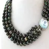 Collier de perles rondes de paon noir à 3 rangs Mabe Blister Pearl Fermoir299y