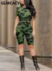 Pantalon deux pièces pour femmes Camo imprimé costumes à manches courtes t-shirt haut Slim Shorts ensemble 230718