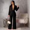 Women's Suits Collar Bow Tie Up Coat Long Pants Two Piece Sets Office Lady V-Neck Blazer And Wide Leg Suit