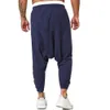 Pantalons pour hommes pantalons croisés en lin sac dos solide pantalon noir hiphop jogger vêtements de rue jambe large 230718