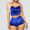 Roupa de dormir feminina Calças de seda para mulheres Camisola Top Peças de roupas femininas Sem mangas Sexy 2 Romper Shorts de veludo Crop Ternos Memory SlipperWom