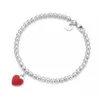 Marque originale TFF Love Bracelet de perles rondes pour femmes en argent sterling 925 en émail goutte coeur de pêche rouge bleu rose chaîne de bouddha trois couleurs