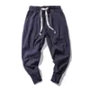 Män s byxor män s bomullslinne harem fast elastisk midja streetwear joggers baggy drop crotch casual byxor 230718