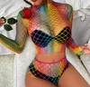 Bras set Sell Sell Women Sexig Rainbow Fishnet Lingerie Set Two Piece Erotic Porn Body Underwear Summer Fashion Ropa Interiör Sexys Mujer