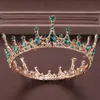 Grüner Kristallrhinestone-Tiara und Krone de Noiva Braut-runder Königin-Diadem-Kopfschmuck-Hochzeits-Brauthaar-Schmuck-Zusätze LB Y22969