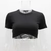 Women's T Shirts Summer Short Sleeve Slim Fit Ribbed T-shirt Women's Sexy Open Umbilical Round Neck Short Top