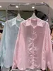 Kvinnors blusar europeiska tunna stripstjärna sky diamant cool långärmad skjorta isblå solskyddsblus för kvinnor