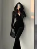 Women's Jumpsuits Rompers TVVOVVIN Fashion Black Velvet Slim Hooded Zipper Long Sleeve Flare Pants Jumpsuit Korean Sexy Tops 2023 9P64 230718