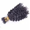 7A brasiliansk människa 14-26 '' Micro Loop Hair Eextensions 1g S 100s 100g Deep Curl Extensions 1b# Natural Black Color Loop 308U