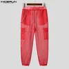 Men s byxor 2023 mode män mesh transparenta joggar sexiga elastiska midja byxor lösa fickor streetwear pantalon s 5xl incerun 230718