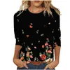 여자 T 셔츠 S M L XL XXL 상단 3/4 슬리브 인쇄 라운드 넥 티셔츠 가을과 겨울 캐주얼 Tshirt Grande Taille Femme