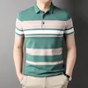 Polos pour hommes polo coréen mens golf été rayé imprimé boutons style d'affaires vêtements de rue à manches courtes T-shirt 230718