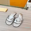 Flat Mule Slippers Women Designer Calf Leather Outsole Slides Circle Signature Fashioned Soft Calfskin Wide Front Strap Beach Sandals