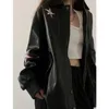 Женские куртки уличная одежда для женщин мода Harajuku Vintage Emelcodery Pu Coat Y2K Tops негабаритный переход случайный корейский Ropa Mujer 230718