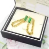 Titanium steel jewelry wholesale green rectangular diamond thick chain tassel earrings