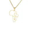 Pendant Necklaces Fashion Africa Map Ankh Hollow Stainless Steel Gold Plated African Maps Cross Necklace For Women