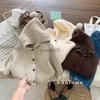 Pullover Herbst Baby Junge Mit Kapuze Gestrickte Pullover Jacken Kinder Baumwolle Kleidung Frühling Kleinkind Mädchen Einfarbig Strickjacke Kinder Mantel 0-7Y HKD230719