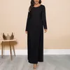 Casual Dresses 2023 Autumn Abaya Islamiska kläder Kvinnor Fashion Elegant O-Neck Solid Muslim Dress Dubai Abayas Spring Ladies Long Robe