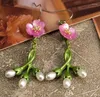 Dangle Earrings CSxjd 2023 Vintage Plant Jewelry Imitating Pearls Forget-me-not Leaves Flowers