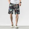 Shorts masculinos novos shorts de algodão estampados de moda masculinos shorts casuais de cintura drstring shorts bermudas S-4XL drop shipping ABZ262 L230719