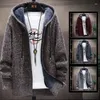 Maglioni da uomo Cardigan con cappuccio Maglione lavorato a maglia Uomo tinta unita Lana in pile spessa Maglieria casual Abbigliamento maschile per uomo