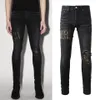 RIP Black Denim Jeans Whisking Damage Bleach Washed Waved Out Slim Fit Plus Size 38311m