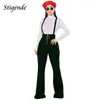 Calça Feminina Stigende Feminina Casual Elegante Calça Larga Cintura Alta Macacões Primavera Outono Frente Zíper Suspensórios Calça Longa