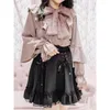 Kvinnors blusar 2023 Autumn Rojita Sweet Long Flare Sleeve Ruffles Blue Kawaii Lolita Ladies Ribbon Bow Tops Blusas Femininas Elegantes