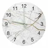 Horloges murales Texture naturelle marbre motif pointeur lumineux horloge maison ornements rond silencieux salon bureau décor