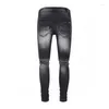 Jeans Masculino Arrivals Fashion Streetwear Rasgado Buracos Preto Casual Dobrado Patchwork Calça Denim Danificada Magra Para Homem