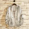 Mäns jackor Mens Windbreaker Nightclub Stage Singer Costume Streetwear Harajuku Hip Hop Jacket Gold Silver Fashion Autumn Men Solid 230719