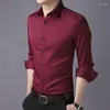 قمصان الرجال للرجال Soild Soild Fit Long Sleeve Shirt Fashion Fashion Youth Business الفاخرة للرجال بلوزة