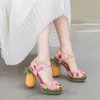 Phoenentin ananas sandalen hoge hakken gesp gebik sandalen roze geprinte peep teen pumps zomerplatform schoenen vrouwen roman