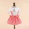 Dog Apparel Pet Dress Soft Comfortable Adorable Plaid Print Doll Collar Two-legged Cat For Spring Summer