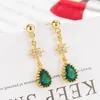 Dingle ljuskrona vintage mode stjärnor grön kristall smaragd ädelstenar släpp örhängen för kvinnor guldfärg smycken bijoux fest 306k