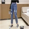 Women'S Jeans Womens Fashion Vintage Hole Style Y2K Women Street Indie Loose Straight High Waist 2023 Spring Autumn Ankle-Length Pan Dhk9A