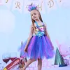 Flickans klänningar Jurebecia sjöjungfruklänning Girl Hallowen Princess Party Dress Tulle Net Rainbow Image Ski Fish Scale Sequin Set 230718