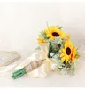 Decorative Flowers Ribbon Silk Yellow Sunflower Aritificial Handmade Bridal Bouquet For Wedding Indoor Decoration Party Event Supplies