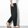 Men's Pants 2023 Linen Casual Loose Trousers Chinese Style Bloomers Male Wide Legs Cross-pants Joggers Black