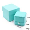 Romantische Blauwe Lederen Sieraden Geschenkdoos Ring Box Ketting Box Ring Verpakking Opslag Ring Organizer voor Bruiloft Propose278e