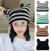 Beanie / Skull Caps Cappello giapponese Harajuku Beanie per le donne Ragazze Punk Gothic Cat Ear Cappello lavorato a maglia Autunno e inverno Caldo berretto di lana lavorato a maglia a righe J230719