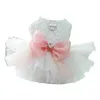 Abbigliamento per cani 1Pc Puffy Sash Abito in pizzo Papillon Patchwork in rete Facile da indossare Ricamo floreale per animali domestici Adorabile costume per cani di piccola taglia