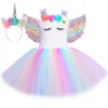 Girl's Dresses Girl Princess Unicorn Tutu Dress Set Pink Flower Baby Girl Birthday Party Dress Tulle Children's Halloween Role Playing Costume 230718