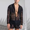 Mens Tracksuits Summer suit mens long sleeved Tshirt casual holiday beach wear lace sexy top and pants twopiece set matching 230718