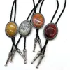 Bolo Ties Oval Agate Natural Stone Bolo Tie Men's New High-End Wedding Accessories Leather Rope HKD230719