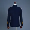 navio distintivo masculino capitão uniforme performance de palco cosplay paletó com calça azul marinho 290g