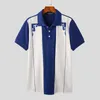 Męskie koszule Inden Tops 2023 Style koreański męski czarujący kontrastujący bluzka moda All-Match Lapel krótkie rękawy S-5xl