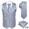 Hommes Gilets Designer Gilet Pour Hommes Soie Brodé Rouge Bordeaux Paisley Gilet Cravate Poche Carré Ensemble Slim Fit Costume De Mariage Barry Wang